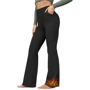 imageG4Free Fleece Lined Pants for Women Yoga Pants with Pockets Flare Leggings High Waisted Bootcut Dress Winter Work SlacksBlack