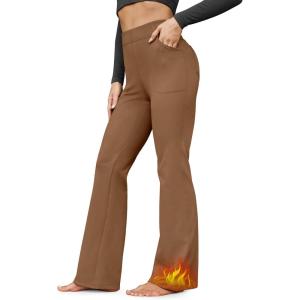 imageG4Free Fleece Lined Pants for Women Yoga Pants with Pockets Flare Leggings High Waisted Bootcut Dress Winter Work SlacksDark Coffee