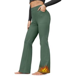 imageG4Free Fleece Lined Pants for Women Yoga Pants with Pockets Flare Leggings High Waisted Bootcut Dress Winter Work SlacksDark Forest Green