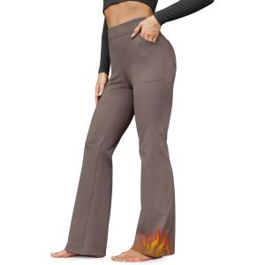 imageG4Free Fleece Lined Pants for Women Yoga Pants with Pockets Flare Leggings High Waisted Bootcut Dress Winter Work SlacksTaupe