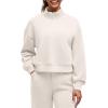 imageG4Free Smoofit Modal Soft Womens HalfZip Pullover Mock Neck Long Sleeve Sweatshirts with Side SlitsIvory