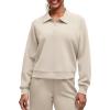 imageG4Free Smoofit Modal Soft Womens Polo Sweatshirts Pullover Long Sleeve Button Up Casual TopsLight Khaki