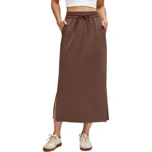 imageG4Free Smoofit Maxi Skirt for Women Modal Soft Drawstring Fall Casual Long Skirts Side Slits Lounge with 2 PocketsCoffee Brown