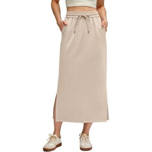 imageG4Free Smoofit Maxi Skirt for Women Modal Soft Drawstring Fall Casual Long Skirts Side Slits Lounge with 2 PocketsLight Khaki