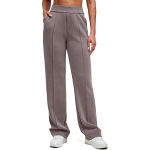 imageG4Free Smoofit Modal Soft Straight Leg Sweatpants for Women Elastic High Waist Casual Lounge Dress Pants with PocketsTaupe