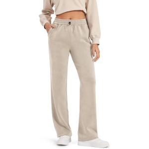 imageG4Free Smoofit Modal Soft Wide Leg Sweatpants Yoga Pants with Pockets Drawcord Casual Lounge Pants PetiteRegularTallLight Khaki