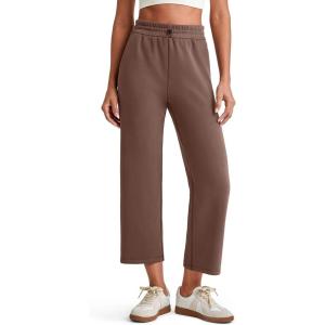 imageG4Free Smoofit Modal Soft Women Wide Leg Capri Sweatpants Adjustable Shockcord High Waist Casual Cropped Pants with PocketsCoffee Brown