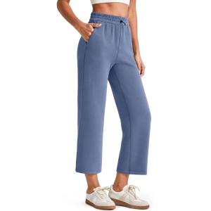imageG4Free Smoofit Modal Soft Women Wide Leg Capri Sweatpants Adjustable Shockcord High Waist Casual Cropped Pants with PocketsDenim Blue
