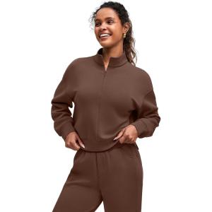 imageG4Free Smoofit Modal Soft Womens HalfZip Pullover Mock Neck Long Sleeve Sweatshirts with Side SlitsCoffee Brown