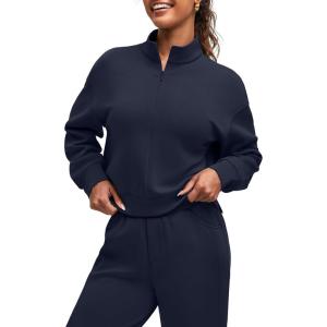 imageG4Free Smoofit Modal Soft Womens HalfZip Pullover Mock Neck Long Sleeve Sweatshirts with Side SlitsDark Navy