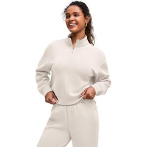 imageG4Free Smoofit Modal Soft Womens HalfZip Pullover Mock Neck Long Sleeve Sweatshirts with Side SlitsIvory