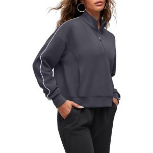 imageG4Free Smoofit Modal Soft Womens HalfZip Sweatshirts Pullover Mock Neck Casual Tops with PocketsDark Gray
