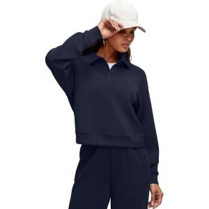 imageG4Free Smoofit Modal Soft Womens Polo Sweatshirts Pullover Long Sleeve Button Up Casual TopsDark Navy