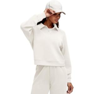 imageG4Free Smoofit Modal Soft Womens Polo Sweatshirts Pullover Long Sleeve Button Up Casual TopsIvory