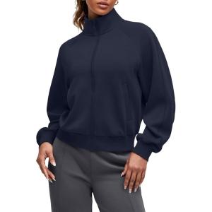imageG4Free Smoofit Modal Soft Womens Zip Up Jackets Loose Fit Mock Neck Casual Tops with PocketsDark Navy