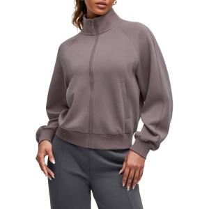 imageG4Free Smoofit Modal Soft Womens Zip Up Jackets Loose Fit Mock Neck Casual Tops with PocketsTaupe