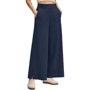 imageG4Free Women Lightweight Wide Leg Ankle Track Pants with Pockets Stretchy Casual Travel TrousersDark Navy