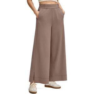 imageG4Free Women Lightweight Wide Leg Ankle Track Pants with Pockets Stretchy Casual Travel TrousersMocha Cream