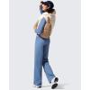 imageG4Free Women Fleece Lined Pants with Pockets Wide Leg Winter Thermal Work Trousers Dressy Casual PetiteRegularTallDenim Blue