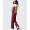 imageG4Free Women Fleece Lined Pants with Pockets Wide Leg Winter Thermal Work Trousers Dressy Casual PetiteRegularTallWine Red