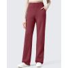 imageG4Free Women Fleece Lined Pants with Pockets Wide Leg Winter Thermal Work Trousers Dressy Casual PetiteRegularTallWine Red