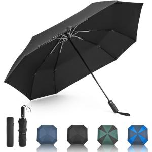 imageG4Free 54 Inch Large Golf Umbrella Automatic Square 3 Folding Windproof Compact Travel Rain UmbrellaBlack