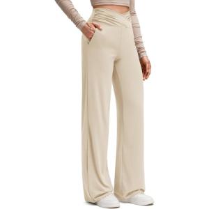 imageG4Free BareFeel High Stretch Wide Leg Yoga Pants for Women Side Pleated V Waist Casual Trousers with PocketsLight Khaki