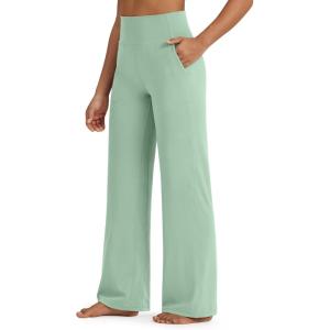 imageG4Free BareFeel High Stretch Yoga Pants Women Soft High Waisted Casual Wide Leg Pants with PocketsBean Green
