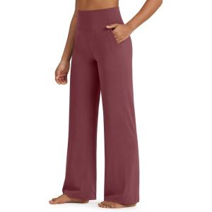 imageG4Free BareFeel High Stretch Yoga Pants Women Soft High Waisted Casual Wide Leg Pants with PocketsDark Burgundy