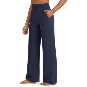 imageG4Free BareFeel High Stretch Yoga Pants Women Soft High Waisted Casual Wide Leg Pants with PocketsDark Navy