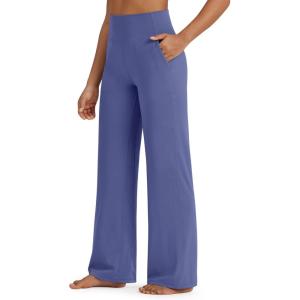 imageG4Free BareFeel High Stretch Yoga Pants Women Soft High Waisted Casual Wide Leg Pants with PocketsDusky Purple