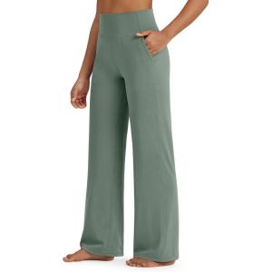 imageG4Free BareFeel High Stretch Yoga Pants Women Soft High Waisted Casual Wide Leg Pants with PocketsGray Sage
