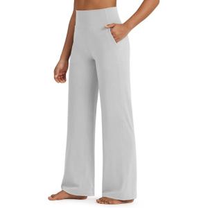 imageG4Free BareFeel High Stretch Yoga Pants Women Soft High Waisted Casual Wide Leg Pants with PocketsLight Gray