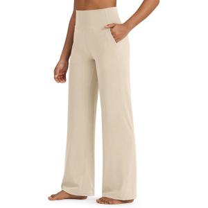 imageG4Free BareFeel High Stretch Yoga Pants Women Soft High Waisted Casual Wide Leg Pants with PocketsLight Khaki
