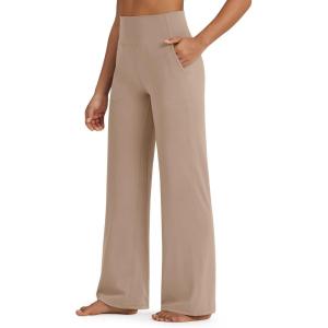 imageG4Free BareFeel High Stretch Yoga Pants Women Soft High Waisted Casual Wide Leg Pants with PocketsToffee