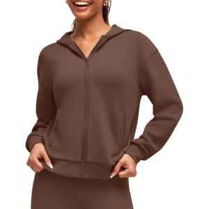 imageG4Free Smoofit Modal Soft Womens Full Zip Jackets Loose Fit Casual Hoodies Long Sleeve Tops with PocketsDark Coffee