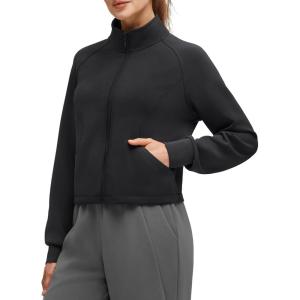 imageG4Free Smoofit Modal Soft Womens Zip Up Jackets Mock Neck Casual Sweatshirts Athletic Workout Tops with PocketsBlack