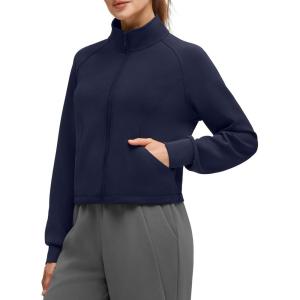 imageG4Free Smoofit Modal Soft Womens Zip Up Jackets Mock Neck Casual Sweatshirts Athletic Workout Tops with PocketsDark Blue