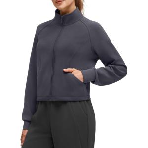 imageG4Free Smoofit Modal Soft Womens Zip Up Jackets Mock Neck Casual Sweatshirts Athletic Workout Tops with PocketsDark Grey