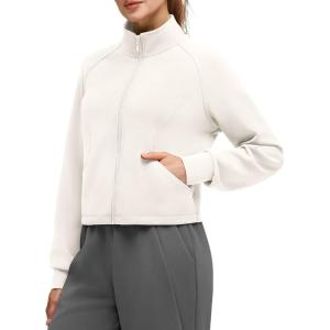 imageG4Free Smoofit Modal Soft Womens Zip Up Jackets Mock Neck Casual Sweatshirts Athletic Workout Tops with PocketsIvory