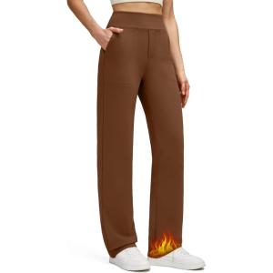 imageG4Free Womens Fleece Lined Straight Leg Pants Winter Thermal Work Trousers with PocketsDark Coffee