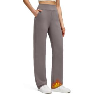 imageG4Free Womens Fleece Lined Straight Leg Pants Winter Thermal Work Trousers with PocketsTaupe