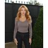 imageG4Free Barefeel Slim Fitted Womens Long Sleeve Crop Workout Tops Low Back Athletic Yoga Exercise Shirts Scoop Neck Base LayerTaupe