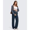 imageG4Free EverGoing Fleece Lined Maternity Wide Leg Pants Over The Belly Pregnancy Trousers with PocketsDark Blue