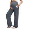 imageG4Free EverGoing Fleece Lined Maternity Wide Leg Pants Over The Belly Pregnancy Trousers with PocketsDark Gray
