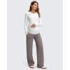 imageG4Free EverGoing Fleece Lined Maternity Wide Leg Pants Over The Belly Pregnancy Trousers with PocketsTaupe