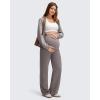 imageG4Free EverGoing Fleece Lined Maternity Wide Leg Pants Over The Belly Pregnancy Trousers with PocketsTaupe
