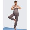 imageG4Free EverGoing Maternity Pants Stretchy Workout Lounge Pants Over The Belly Pregnancy Joggers with PocketsTaupe