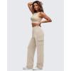 imageG4Free Smoofit Modal Soft Wide Leg Cargo Sweatpants for Women Drawstring Casual Pants with PocketsLight Khaki