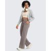 imageG4Free Wide Leg Fleece Lined Pants Women Drawstring Waist Winter Work Pants with Pockets for Casual OfficeTaupe